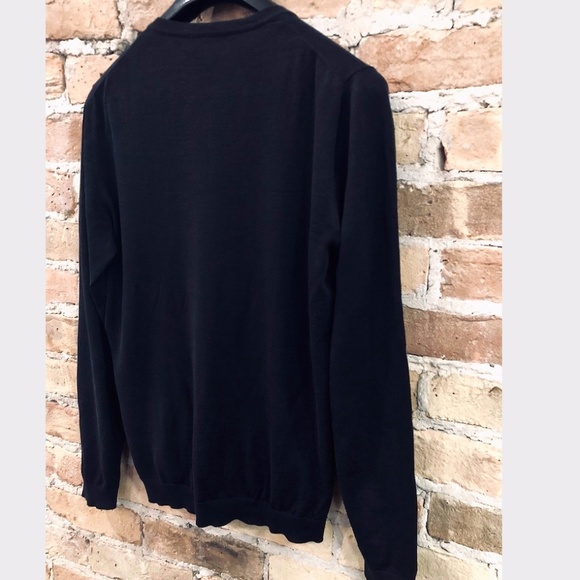 H&M Men's Black Silk Cotton Fine Knit V-Neck Sweater Small - Picture 9 of 11